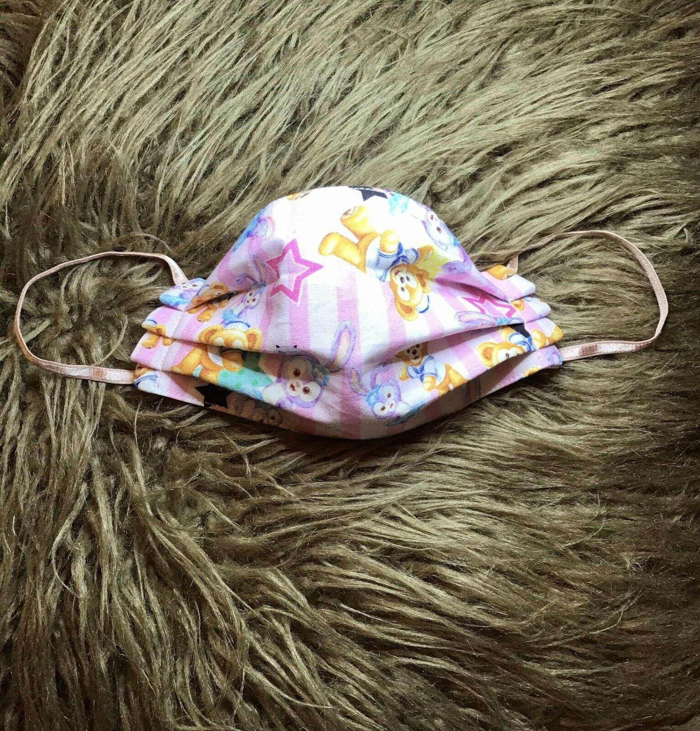Duffy The Disney Bear Face Mask Pink  . Homemade .Reusable washable.With Filter