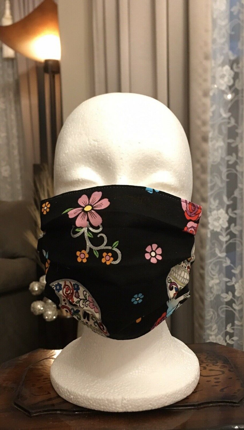 Face Mask Handmade Reusable washable Filter Added Black Skull