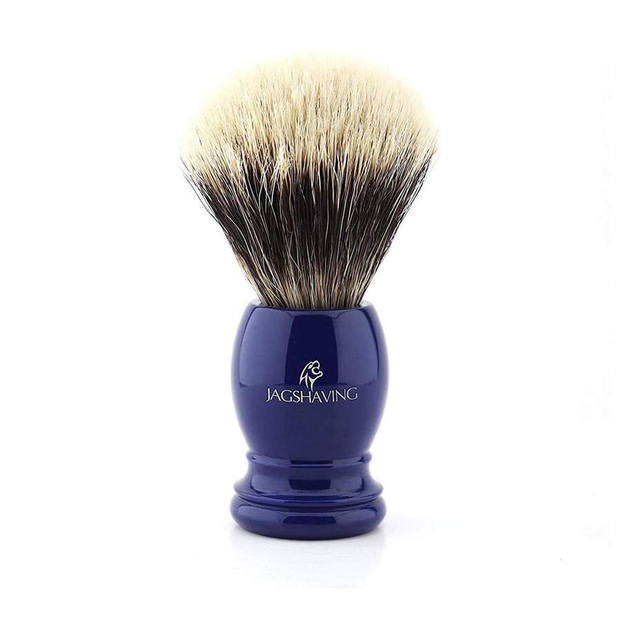 Silver Tip Badger Hair Shaving Brush with Blue Resin Handle.