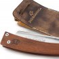 Wooden Handle Straight Razor with Leather Pouch