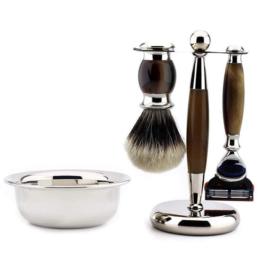 5 Edge Shaving Razor Set With Silver Tip Badger Hair Brush, Best Gift Idea