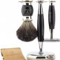 Luxury Black Badger Hair Shaving Brush Set With De Safety Razor