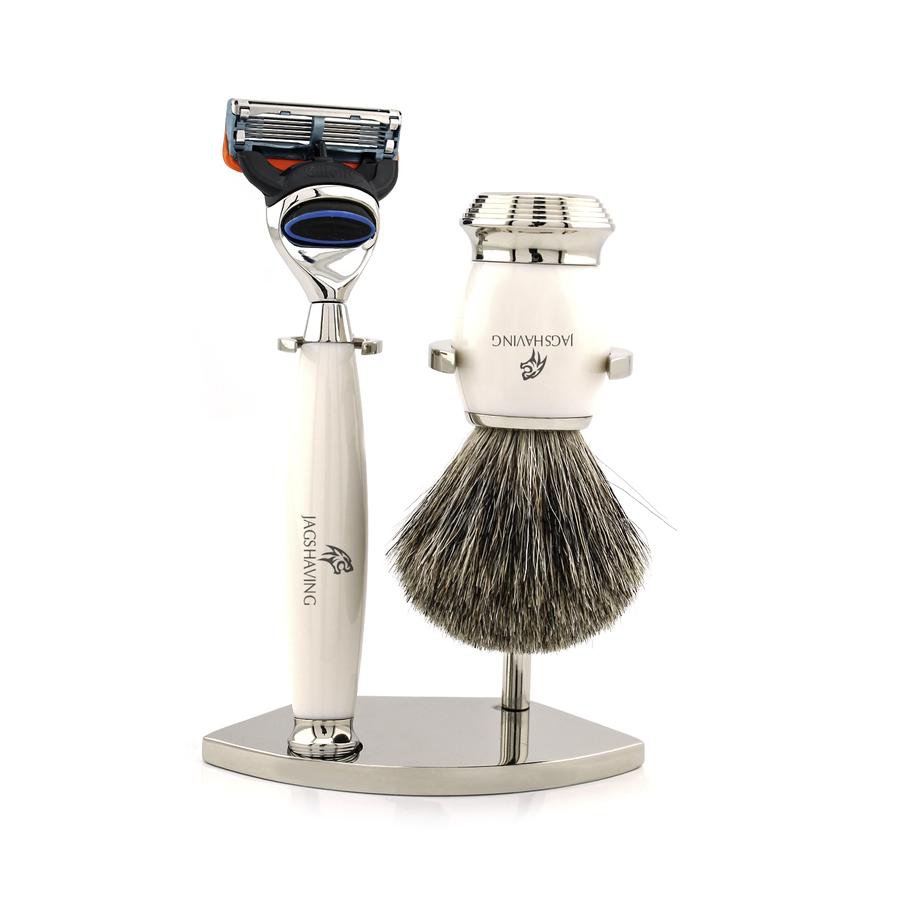 Luxury White Men Shaving Set With Super Badger Hair Brush And 5 Edge Razor
