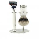 Premium Quality 5 Edge Shaving Razor with Super Silvertip Badger Hair Brush and Dual Stand