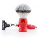 Luxury Red Shaving Gift Set with 3 Edge Razor & Synthetic Hair Brush