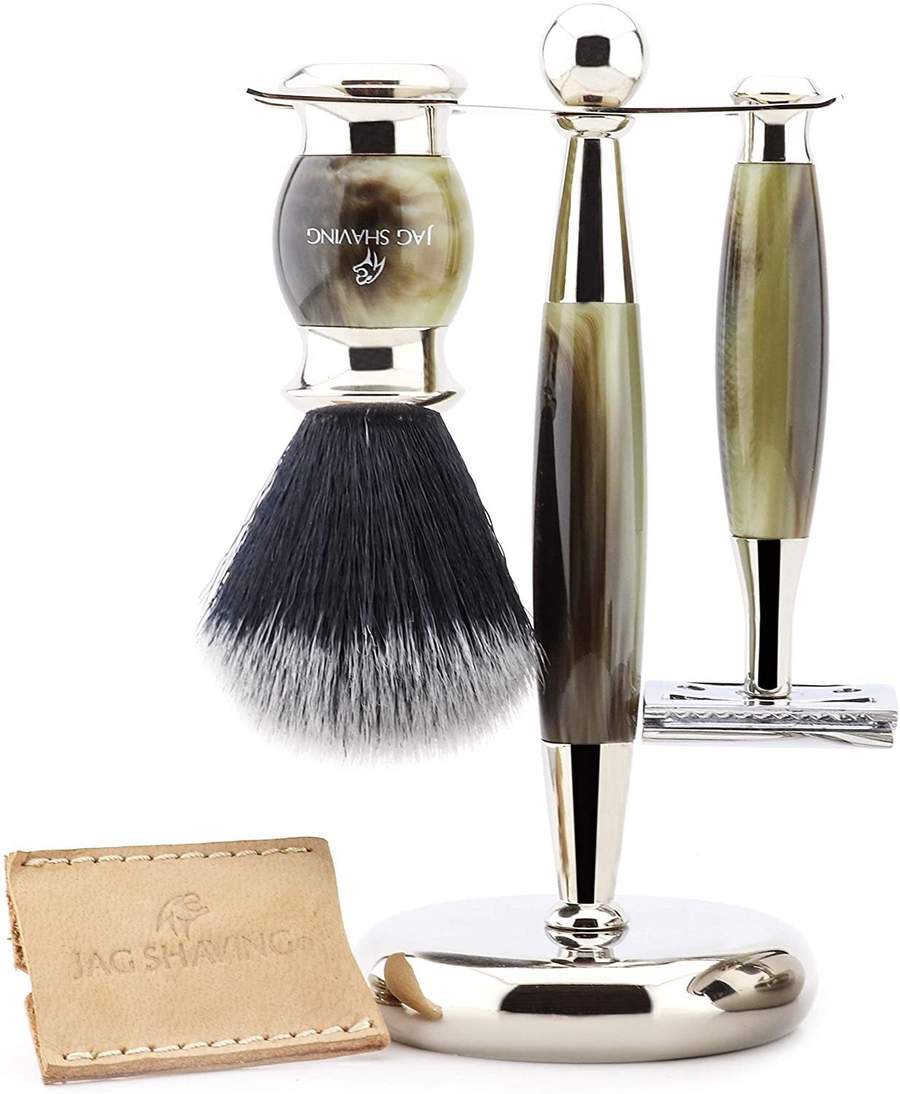4 PC Double Edge Shaving Razor Set With Brass Handle Best Gift Shaving Brush Kit for Men