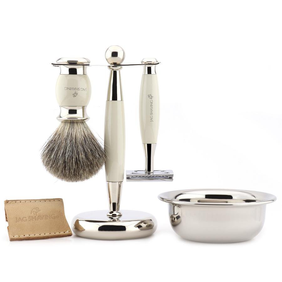 Jag Shaving Premium Quality Gift Shaving Brush Razor Stand Bowl Pouch Set Shaving Kit for Men Shave