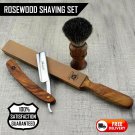 Black Badger Brush & Strop Straight Cut Throat Razor Wet Shaving Wooden Set