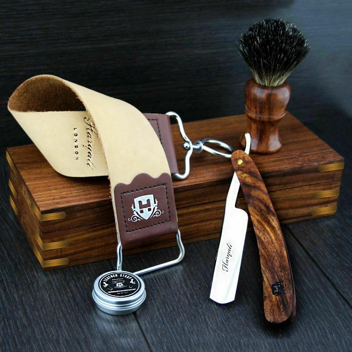 Vintage Barber Salon Cut Throat Razor Set 5 Pieces Luxury Shaving Set For Men Perfect Gift