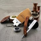 7pc Vintage Shaving Set Straight Cut Throat Razor Silver Tip Brush Men Grooming Wooden Kit