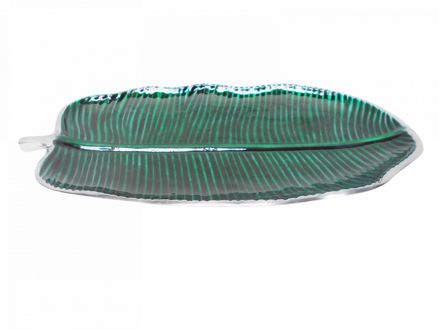 Tray in Leaf Design (Shiny W/Green Patina Colour)