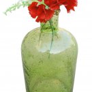 11" H Green Glass Bottle / Vase In Stone Design