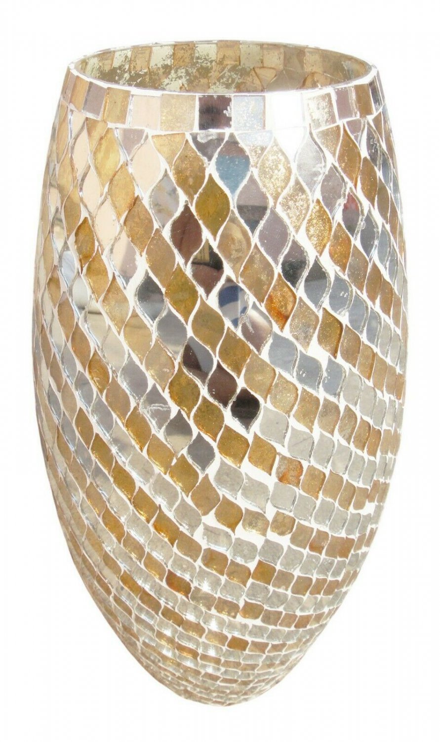 14" H Vase Mirror Brown Mosaic In Leaf Swirl Design