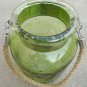 8" H Green Glass Jar In Stone Design With Hanging Jute Rope