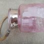 5.50" H Pink Glass Jar Half Crackled With Hanging Jute Rope