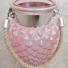 8.50" H Pink Glass Jar In Pine Apple Design With Hanging Jute Rope