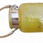 8.50" H Yellow Glass Jar In Embossed Design With Hanging Jute Rope