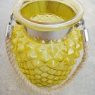 8.50" H Yellow Glass Jar In Pine Apple Design With Hanging Jute Rope