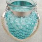 8.50" H Blue Glass Jar In Pine Apple Design With Hanging Jute Rope