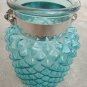 8.50" H Blue Glass Jar In Pine Apple Design With Hanging Jute Rope