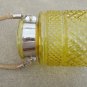 8" H Yellow Glass Jar In Square Embossed Design With Hanging Jute Rope