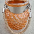 6" H Orange Glass Jar In Pine Apple Design With Hanging Jute Rope