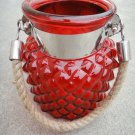 6" H Red Glass Jar In Pine Apple Design With Hanging Jute Rope