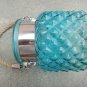 6" H Blue Glass Jar In Pine Apple Design With Hanging Jute Rope