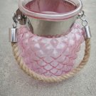 6" H Pink Glass Jar In Pine Apple Design With Hanging Jute Rope