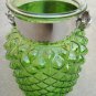 8.50" H Green Glass Jar In Pine Apple Design With Hanging Jute Rope