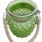 6" H Green Glass Jar In Pine Apple Design With Hanging Jute Rope