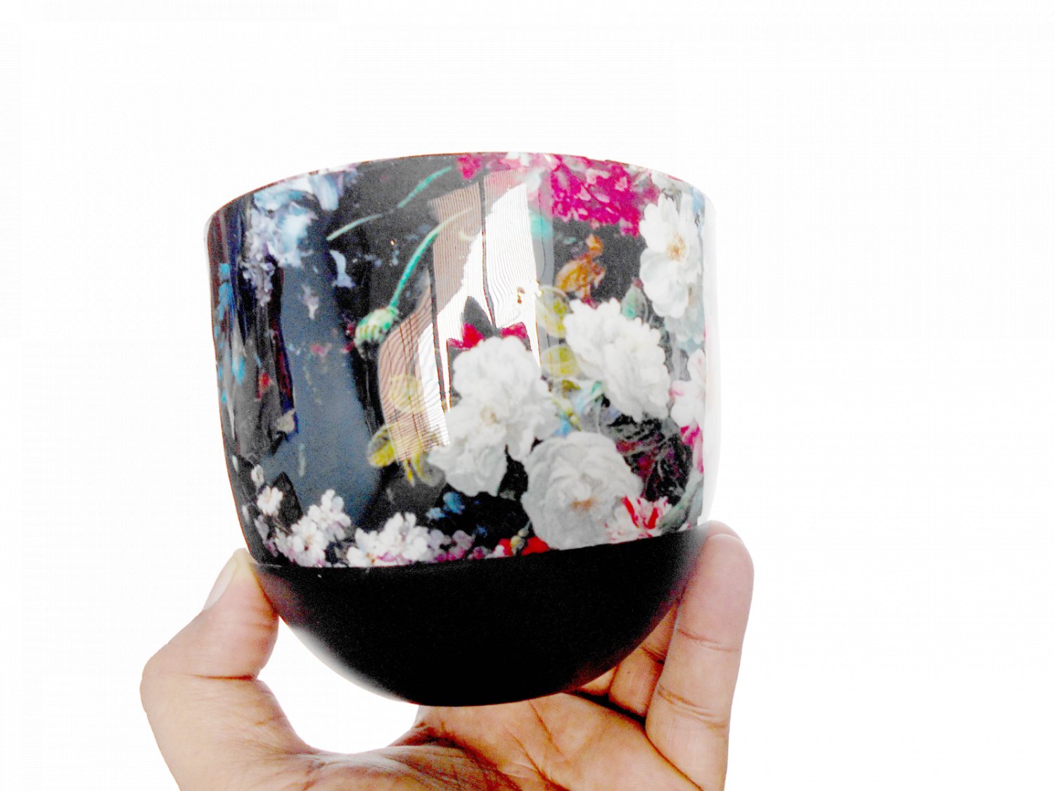 High End Iron Decorative Bowl Enamel Printing W/Inside Black Matt