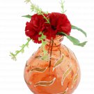 7" H Orange Glass Vase In Brocade / Zari Leaf Flower Design.