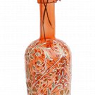 15" H Orange Glass Vase In Brocade / Zari Leaf Flower Design