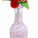 12.50" H Pink Glass Vase In Brocade / Zari In Leaf Design