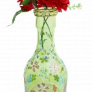12.50" H Green Glass Vase In Brocade / Zari In Leaf Flower Design