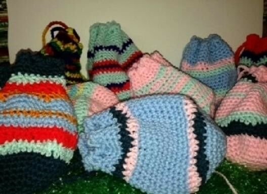Handmade Crocheted Drawstring Purse Bag Tote Acrylic Yarn