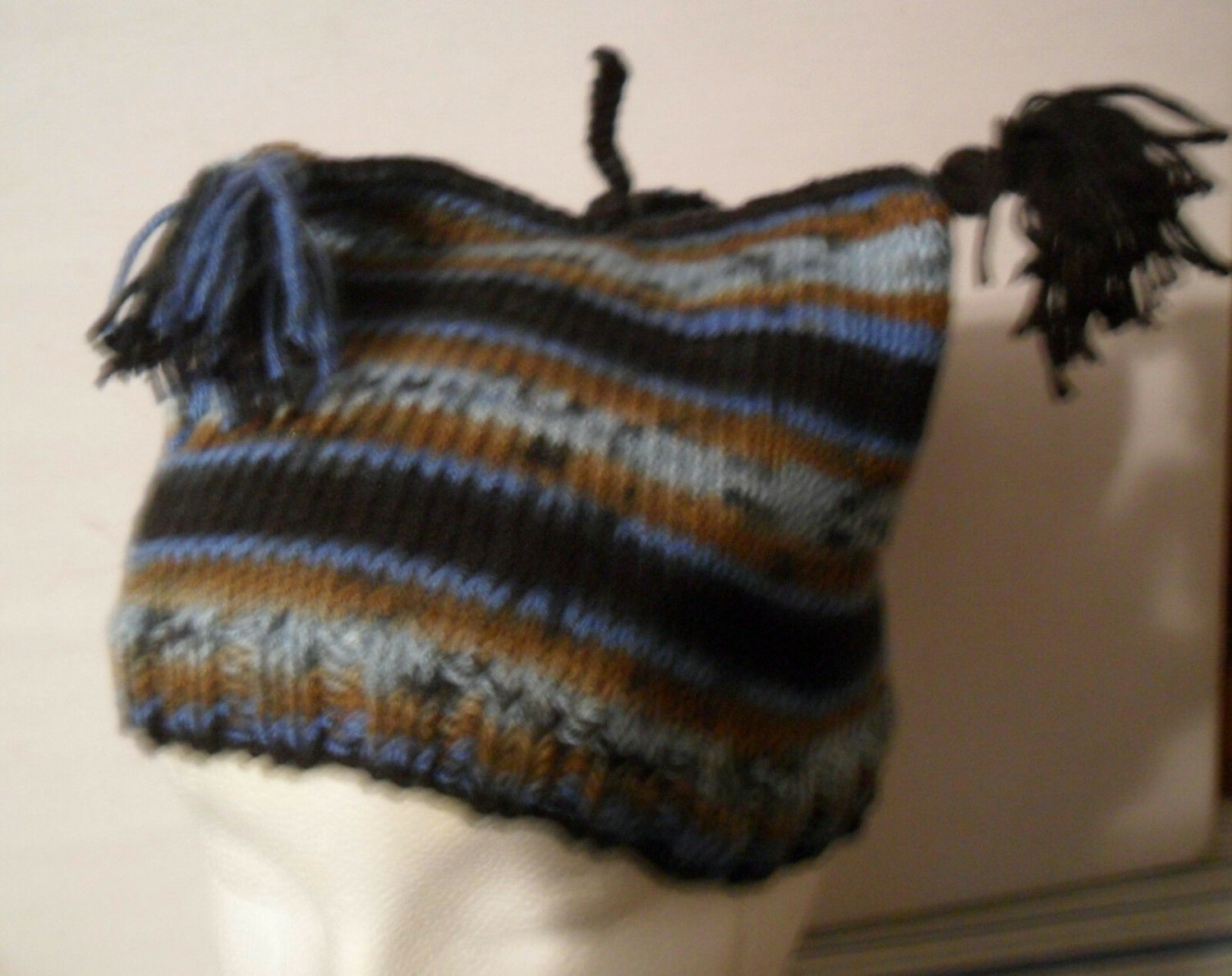 Handmade Knitted Tri-Cornered Children Hat With Tassels Unisex Toddler