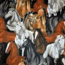 QUILTING SEWING FABRIC UNWASHED COTTON ALL OVER HORSES