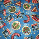QUILTING SEWING FABRIC UNWASHED PATRIOTIC AND VARIOUS MOTIFS COTTON