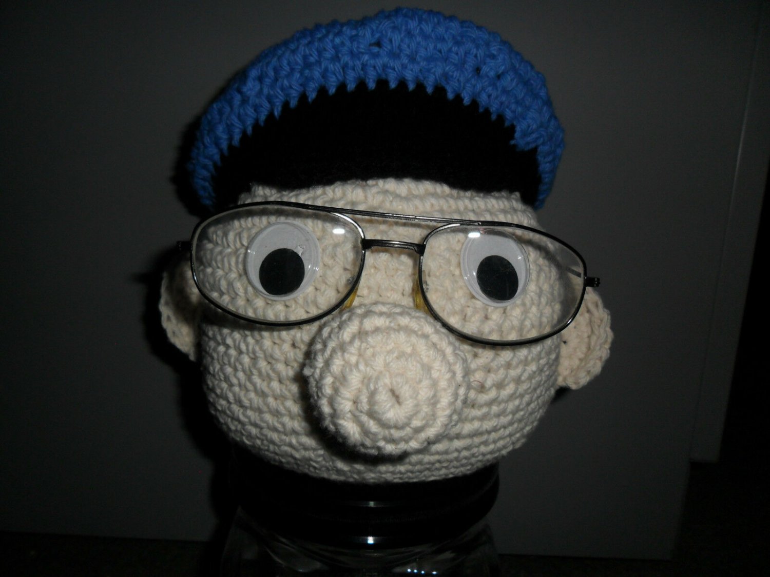 Handmade Crocheted Eyeglass Holder Comical Head Glasses Policemen