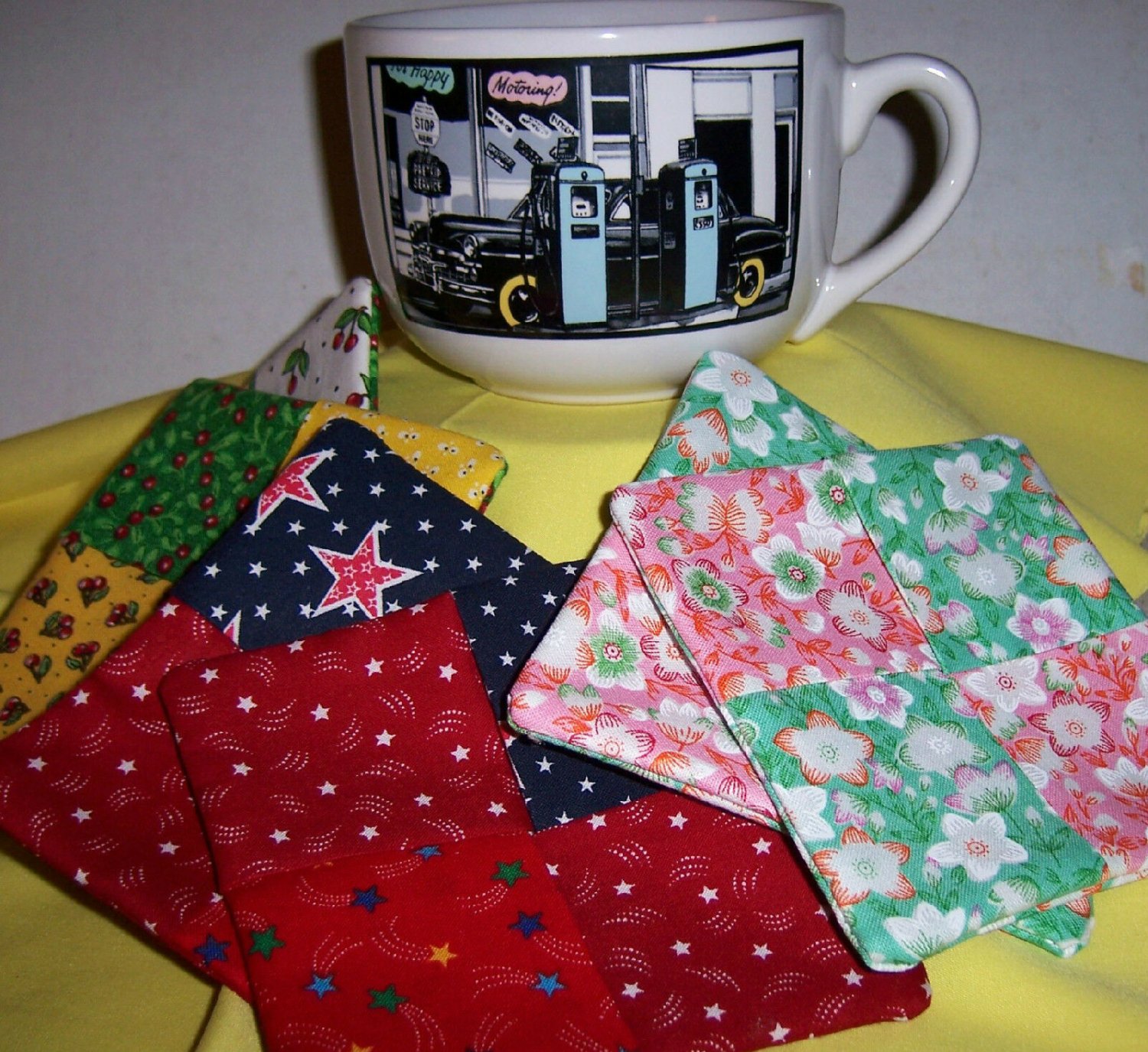 Handmade Fabric Coasters Car Pumpkin Sunflower Stars Cats Lady Bug Motorcycle