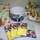 Handmade Cotton Fabric Coaster Barnyard Sunflower Ice Cream Blue Green Cow Sheep