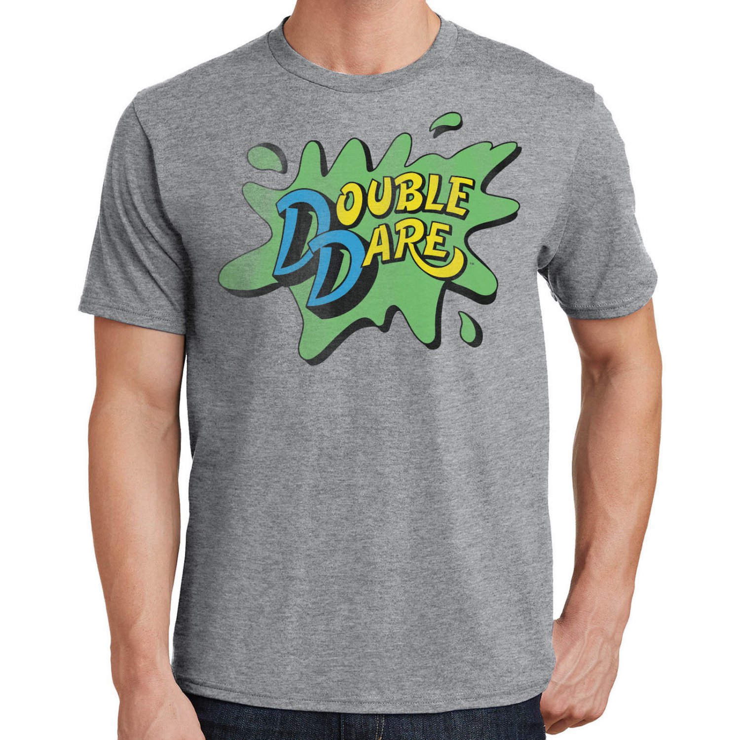 Size M - Nickelodeon Double Dare Logo Gray Heather Mens T-Shirt