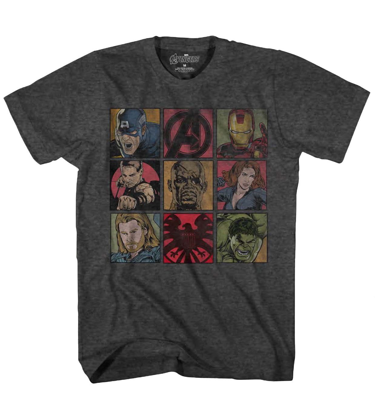 Size L - The Avengers Square Biz Charcoal Mens T-Shirt