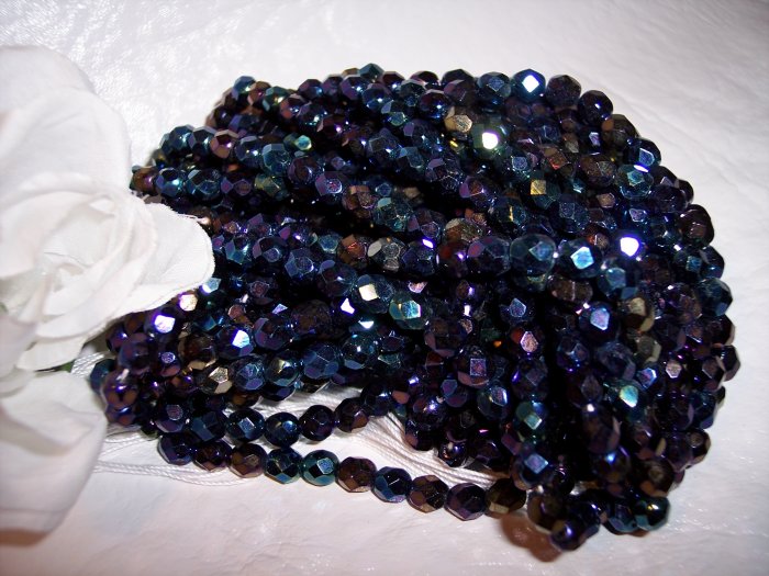 IRIS BLUE Czech Fire Polished 6mm Beads q.50