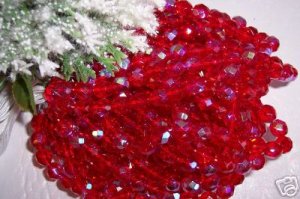 RUBY AB Czech Fire Polished 8mm Beads q.50
