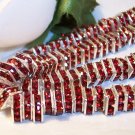 SILVER/ RUBY Rhinestone Squaredelles 6mm q.10