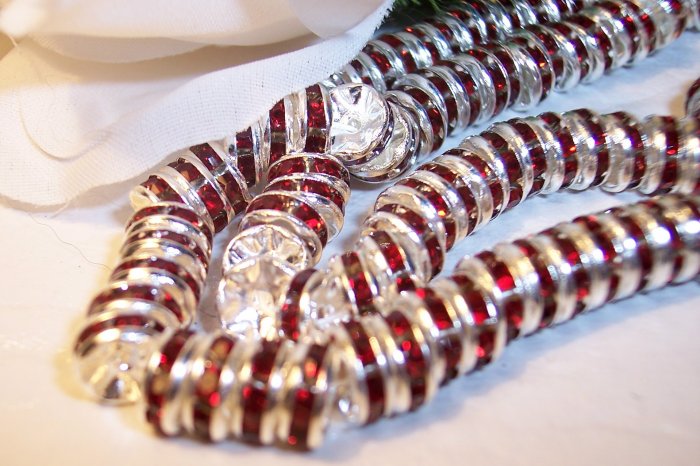 SILVER/ RUBY Rhinestone Rondells 6mm q.10