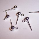 BALL EARRING POSTS w/ ring Silver Plated 4mm q.20